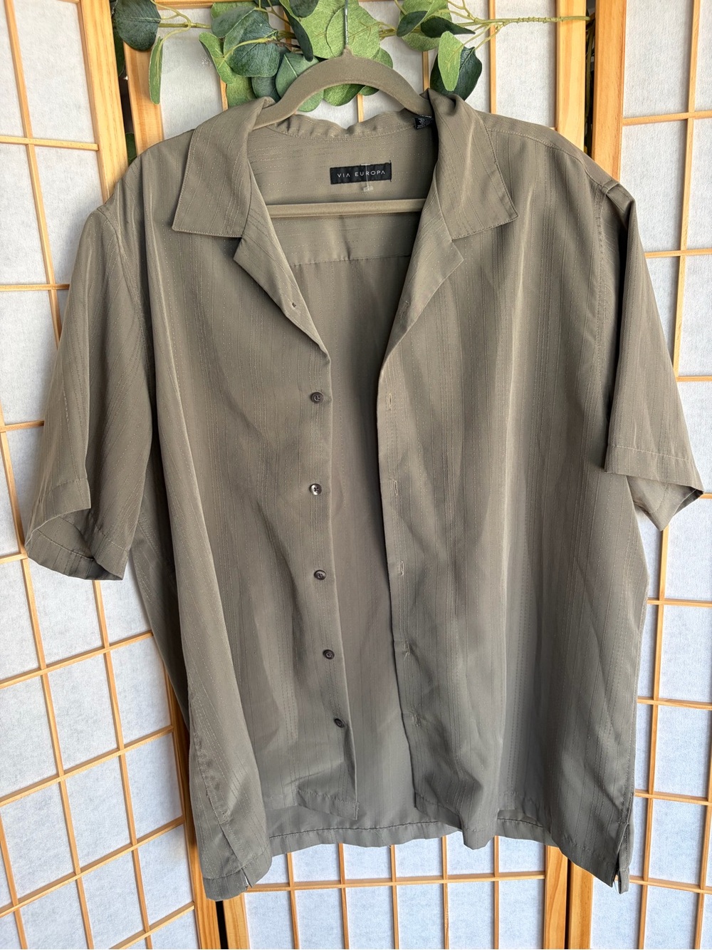 Via Europa Men's Short-Sleeve Button-Down Shirt — Olive